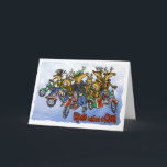 Rebels without a Claus Reindeer Holiday Cartoon Card<br><div class="desc">Humorous illustration of the reindeer motorcycle gang looking for their leader, Santa Claus. This original illustration adorns these cards which are perfect for holiday greetings. They are also great as thank you cards, party invites & special notes with the spirit of aloha! Customize them yourself with your own special message....</div>