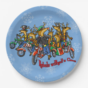 Rebels without a Claus Reindeer Holiday Cartoon Paper Plate