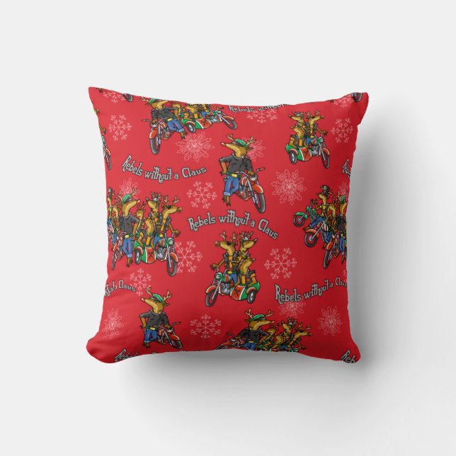 Rebels without a Claus Reindeer Red Holiday Cushion (Front)