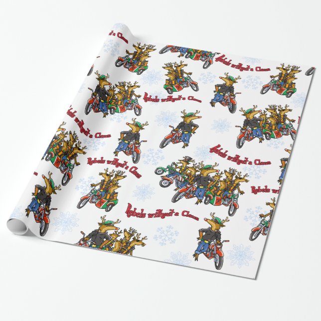 Rebels without a Claus Reindeer Silver Holiday Wrapping Paper (Unrolled)