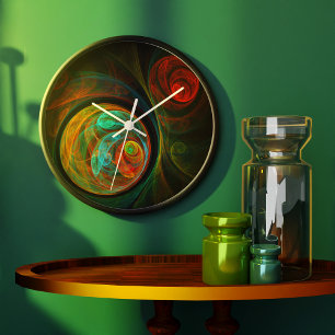 Rebirth Blue Abstract Art Round Large Clock