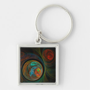 Rebirth Blue Abstract Art Small Key Ring