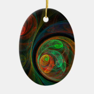 Rebirth Green Abstract Art Oval Ornament