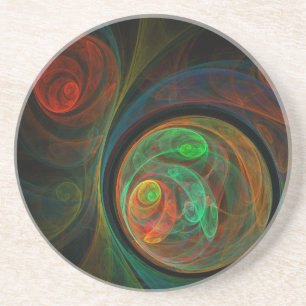 Rebirth Green Abstract Art Sandstone Coaster