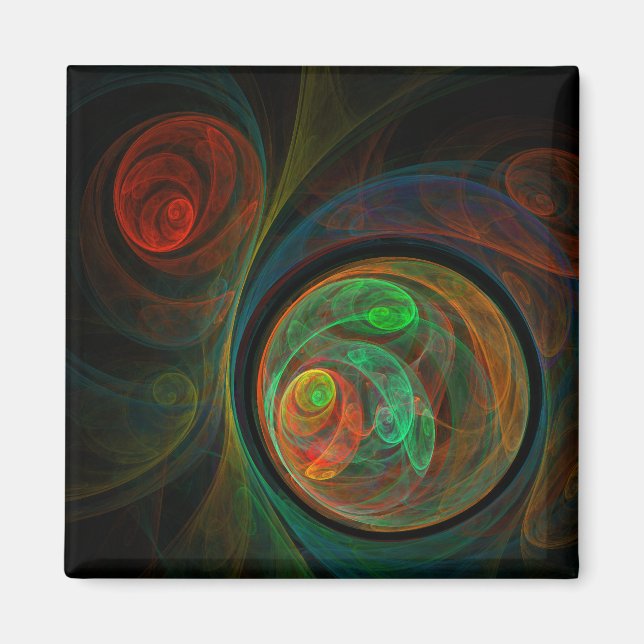Rebirth Green Abstract Art Square Magnet (Front)