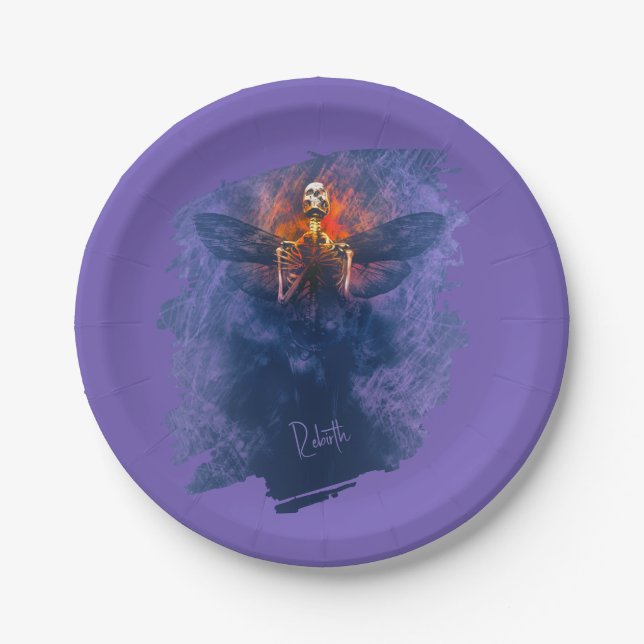 Rebirth. Skeleton with wings rising up Paper Plate (Front)