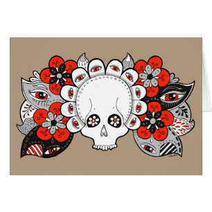 “Rebirth” Skull and Flowers Drawing Blank Card