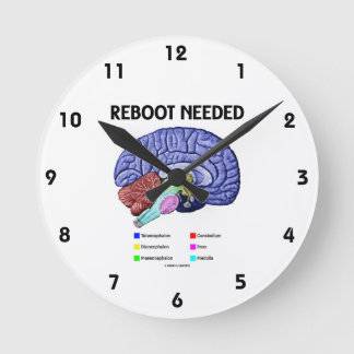 Reboot Needed (Anatomical Brain Humour) Round Clock