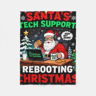 Rebooting Funny Santa's Tech Support Christmas Com Fleece Blanket