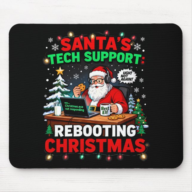 Rebooting Funny Santa's Tech Support Christmas Com Mouse Mat (Front)