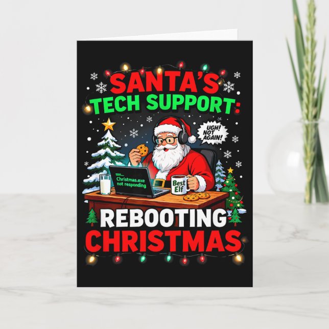 Rebooting Funny Santa's Tech Suprt Christmas Compu Card (Front)