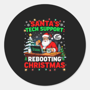Rebooting Funny Santa's Tech Suprt Christmas Compu Classic Round Sticker