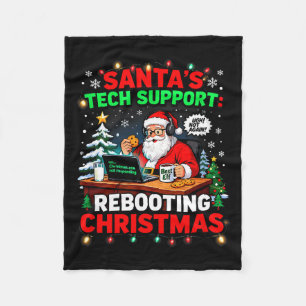 Rebooting Funny Santa's Tech Suprt Christmas Compu Fleece Blanket