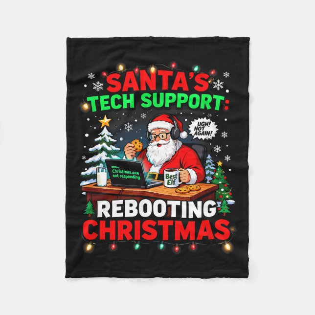 Rebooting Funny Santa's Tech Suprt Christmas Compu Fleece Blanket (Front)