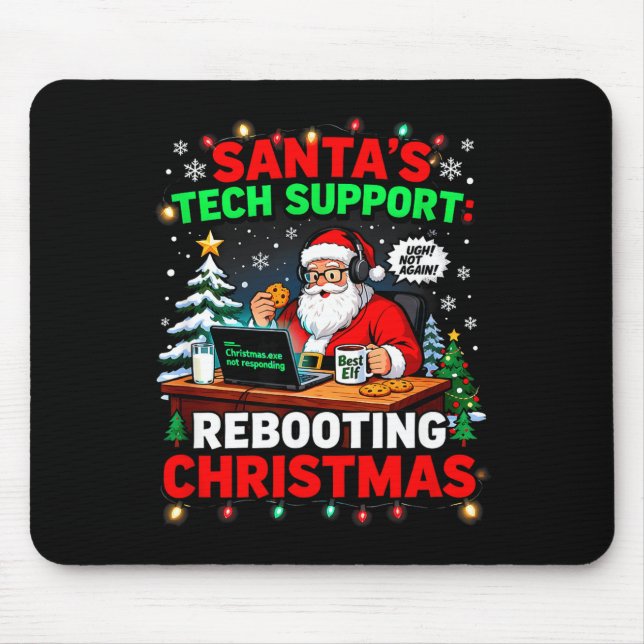 Rebooting Funny Santa's Tech Suprt Christmas Compu Mouse Mat (Front)