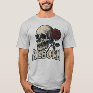 Reborn Skull and Rose Vintage Graphic T-Shirt