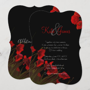 Rec and Black Poppies Gothic Wedding Invitation