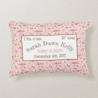 Rec Pillow Pink Foxes Baby Birth Info Customise