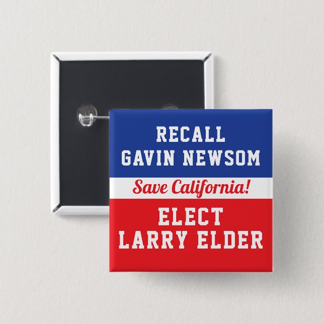 Recall Newsom Elect Larry Elder Save California 15 Cm Square Badge (Front & Back)