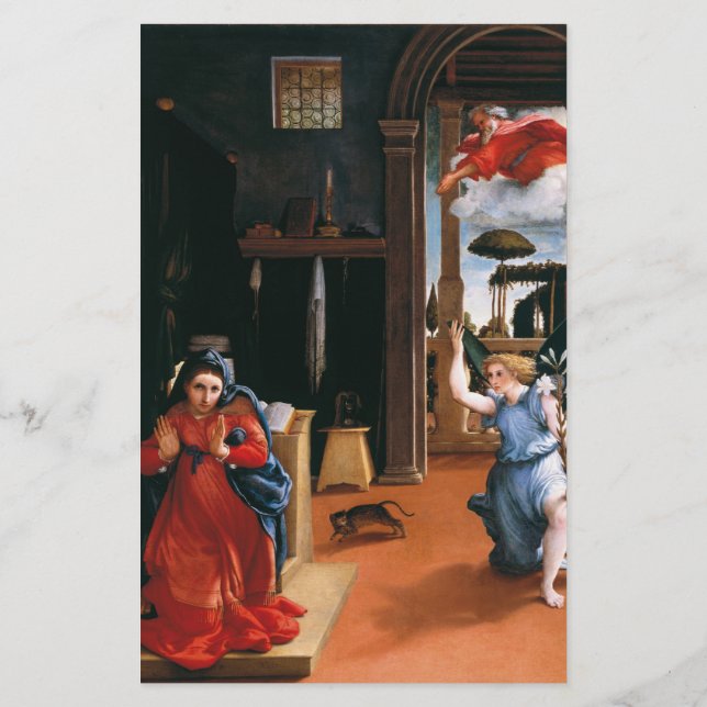 RECANATI ANNUNCIATION by LORENZO LOTTO Floral Stationery (Back)