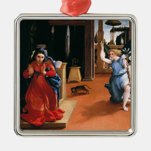 RECANATI ANNUNCIATION by LORENZO LOTTO Metal Tree Decoration (Front)