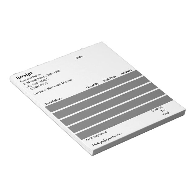 Receipt Black and White Basic Business Template Notepad (Angled)