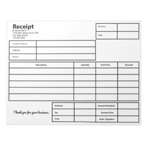 Receipt Black and White Simple Business Template Notepad