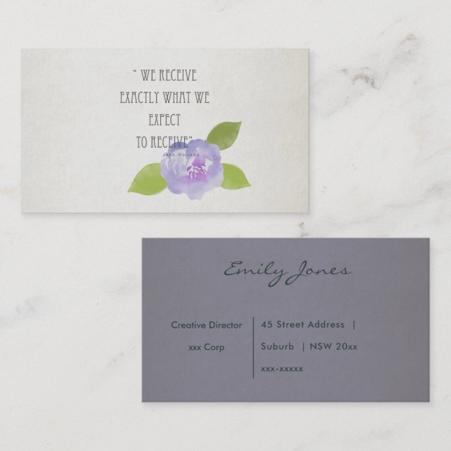 RECEIVE WHAT WE EXPECT TO RECEIVE PURPLE FLORAL BUSINESS CARD (Front/Back)