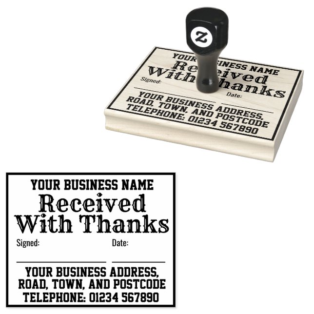 Received With Thanks with Name, Address. Receipt Rubber Stamp (Stamped)