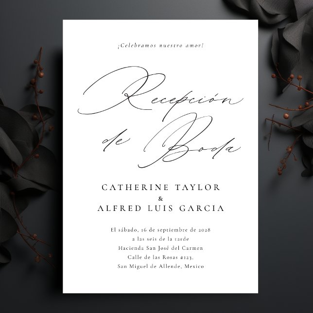 Recepción de boda Spanish Language Black Script Invitation (Creator Uploaded)