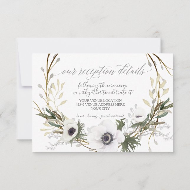 Reception Anemone Floral BOHO Wreath Watercolor RSVP Card (Front)