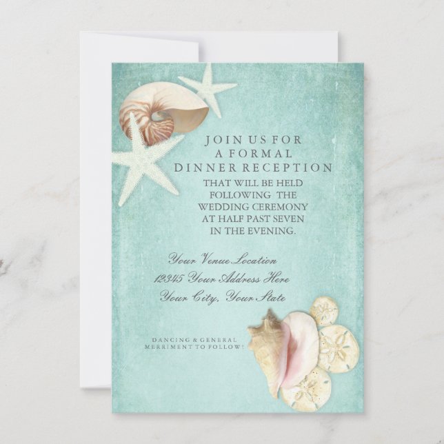 Reception Beach Seashore Shells Ocean Destination Invitation (Front)