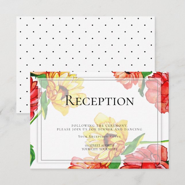 Reception | Big Bold Red Yellow Flowers Invitation (Front/Back)
