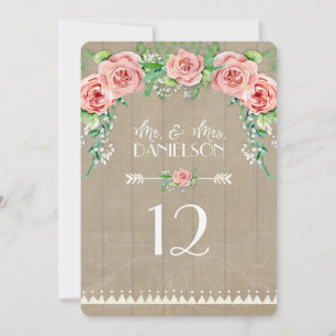 Reception BOHO Table Number Baby's Breath Roses