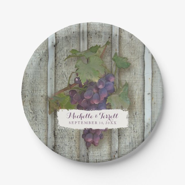 Reception Bridal Shower Decor Rustic Vineyard Art Paper Plate (Front)