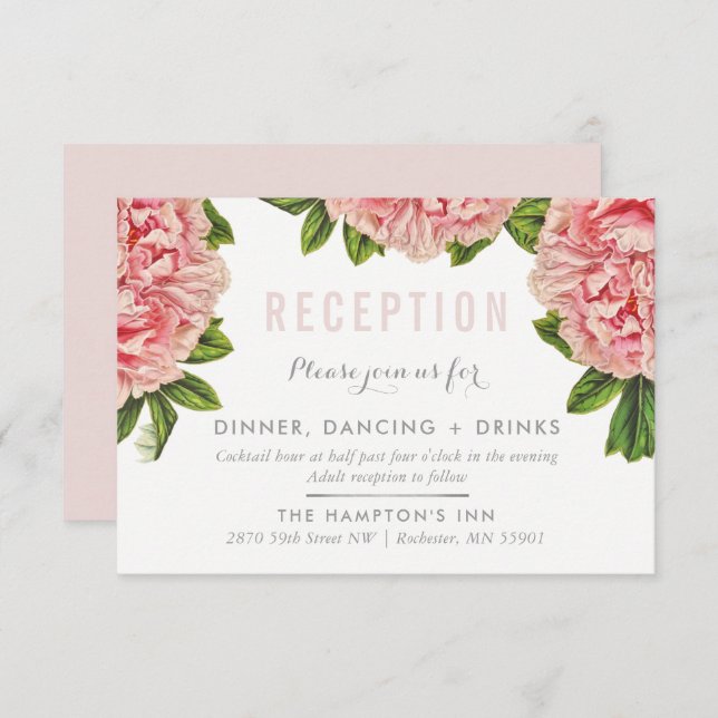 RECEPTION CARD chic pink floral peony flower (Front/Back)