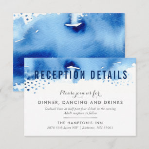 RECEPTION CARD stylish watercolor brush dark blue