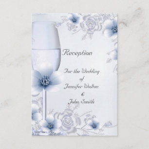 Reception Card Wedding Silver Blue Rose Blossom