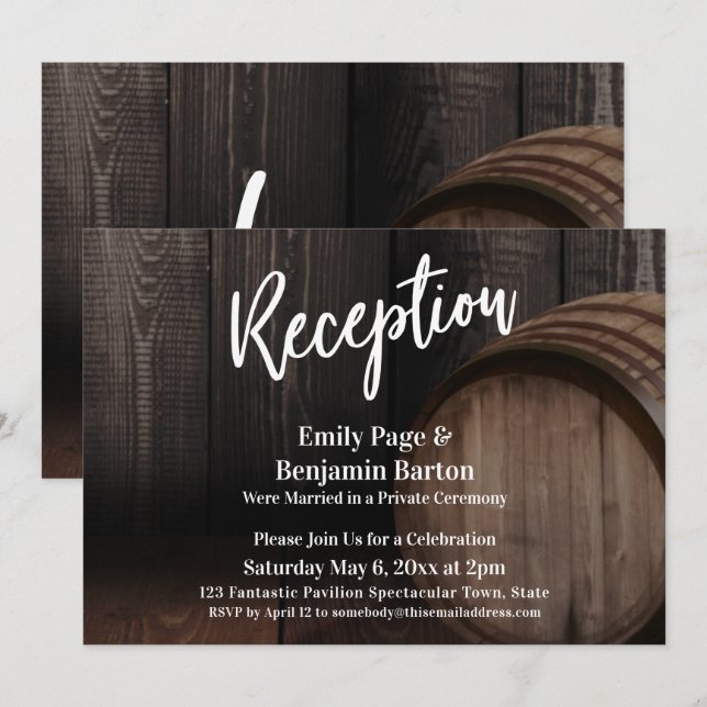 Reception Casual Handwriting Rustic Wood Barrel Invitation (Front/Back)