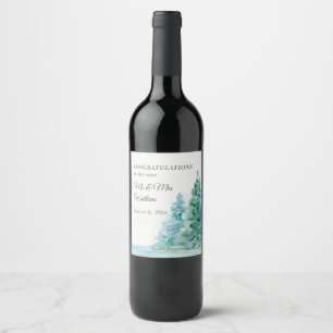 Reception Celebration Summer Mountain Lake Wedding Wine Label