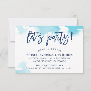 RECEPTION cute hand lettered aqua blue watercolor Invitation