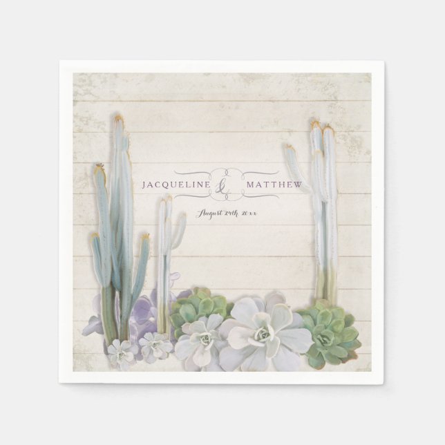 Reception Decor Desert Cactus n Succulent Wooden Napkin (Front)