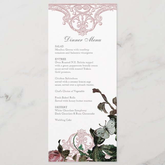 Reception Dinner Menu Formal, Trellis Rose Vintage (Front)