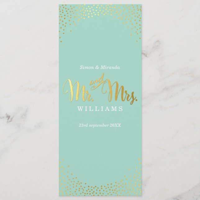 RECEPTION DINNER MENU mini gold confetti mint (Front)