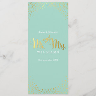 RECEPTION DINNER MENU mini gold confetti mint