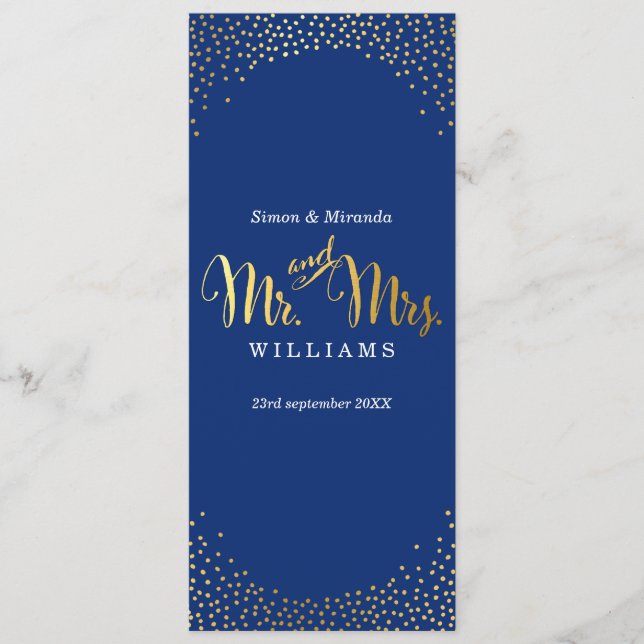 RECEPTION DINNER MENU mini gold confetti navy blue (Front)