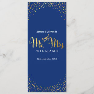 RECEPTION DINNER MENU mini gold confetti navy blue