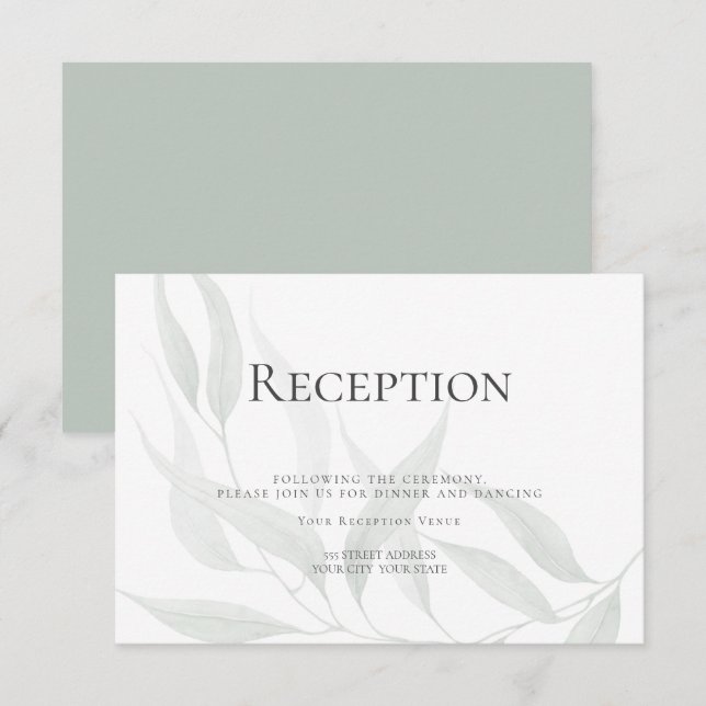 Reception | Dusty Sage Watercolor Woodland Foliage Invitation (Front/Back)