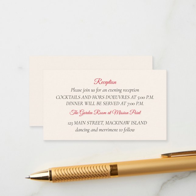 Reception Enclosure Card (Front/Back In Situ)