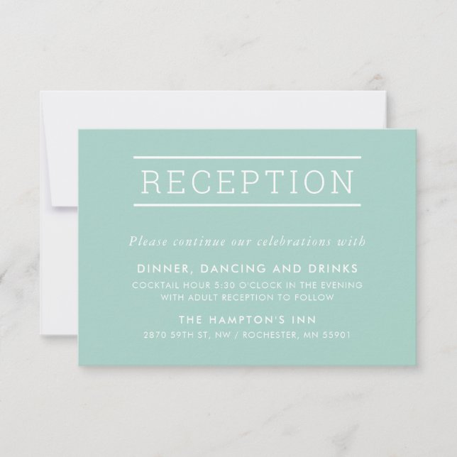 RECEPTION INSERT simple modern type pastel mint Invitation (Front)